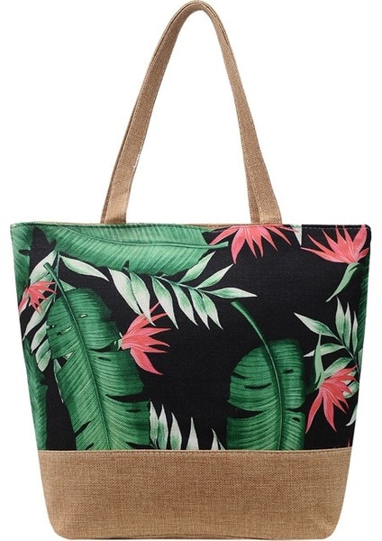 Siyah Stil Moda Katlanır Kadınlar Büyük Boy Çanta Tote Bayanlar Rahat Çiçek Baskı Tuval Grafiti Omuz Çantası Plaj Bolsa Feminina (Yurt Dışından)