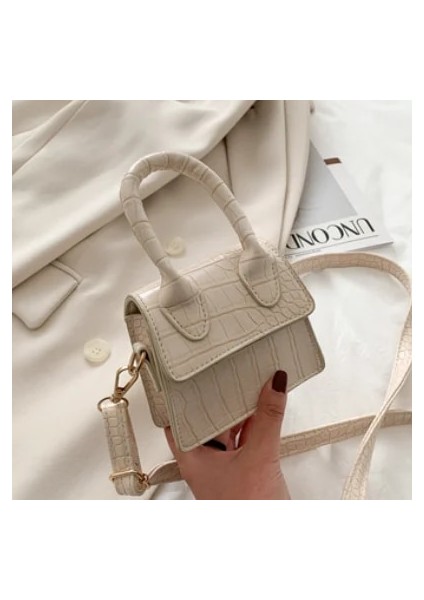 Beyaz Stil Mini Tote Bag Crocodile Pattern Flip Messenger Crossbody Bag Female Simple Shoulder Bag Small Square Lady Handbag New (Yurt Dışından)
