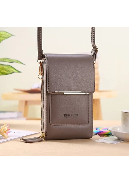 Gri Tarzı 11X5X19CM Buylor Dokunmatik Ekran Cep Telefonu Omuz Çantaları Kadınlar Için Mini Kart Sahibinin Cüzdan Bozuk Para Cüzdanı Yumuşak Deri Crossbody Kadın Çanta (Yurt Dışından)
