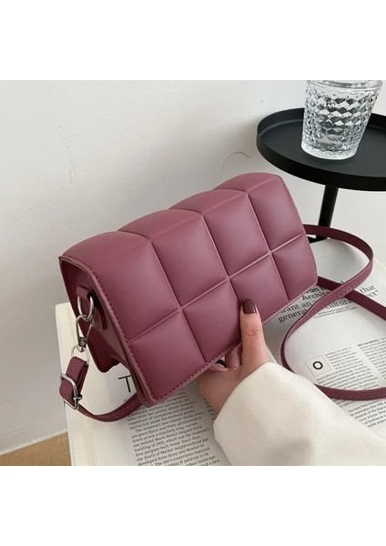 Mor Tarzı 20.5X12X7CM Olid Renk Moda Omuz Çantaları Kadın Seyahat Messenger Çanta Ekose Küçük Pu Deri Kadınlar Için Crossbody Çanta (Yurt Dışından)