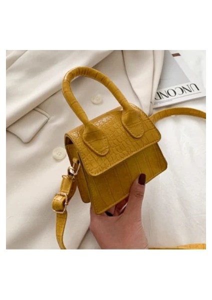 Sarı Stil Mini Tote Bag Crocodile Pattern Flip Messenger Crossbody Bag Female Simple Shoulder Bag Small Square Lady Handbag New (Yurt Dışından)