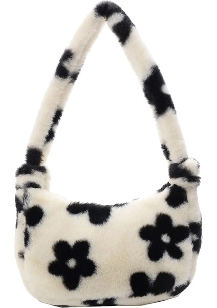 Çiçek Tarzı Moda Kadın Inek Baskı Kalıp Çantaları Kadın Kış Peluş Koltukaltı Çantaları Leopar Zebra Desen Kabarık Bez Çantalar Küçük Çantalar (Yurt Dışından)