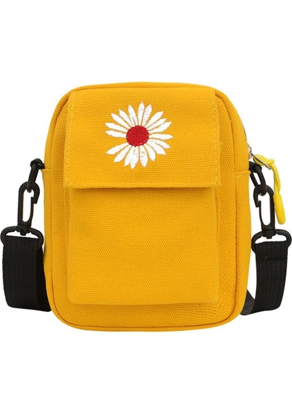 Sarı Stil Kadın Omuz Çantası Yaz Çantası Sevimli Papatya Çantası Rahat Tote Açık Kanvas Çanta Fermuar Postacı Çantaları Madeni Para Tutacağı Çanta (Yurt Dışından)