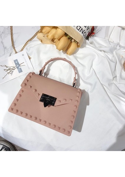Açık Pembe Tarzı Küçük 20X7X14CM Kadınlar Küçük Pvc Çantalar Yüksek Li Bayanlar Omuz Messenger Çanta Moda Tasarımcısı Kadın Çantalar Rahat Perçin Crossbody Çanta (Yurt Dışından)