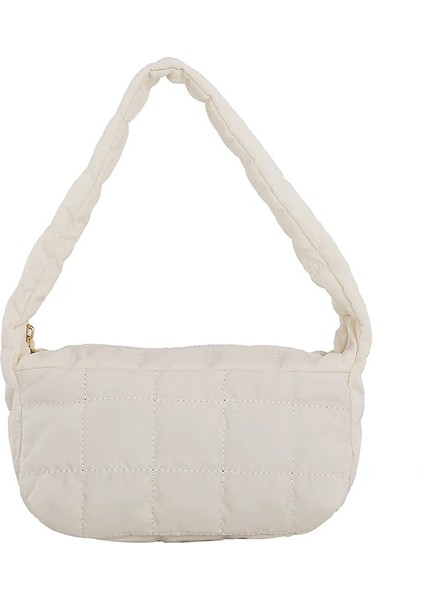 Bej Tarzı 24X14X10CM Moda Uzay Ped Pamuk Kadın Omuz Baget Şekli Çanta Kadın Shopper Lady Kış Naylon Yastıklı Kış Kapitone Çanta Çanta (Yurt Dışından)