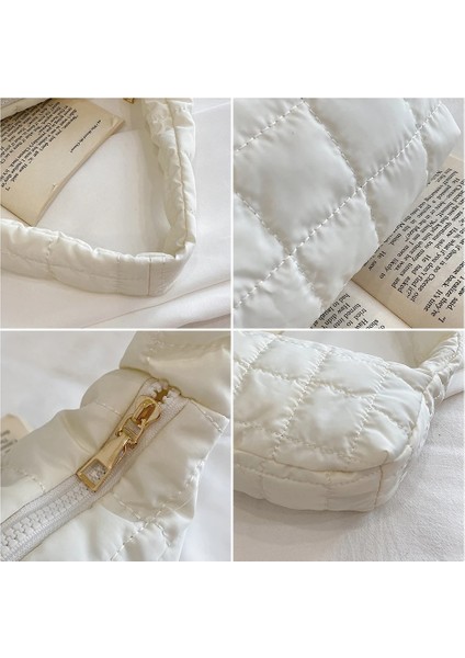 Bej Tarzı 24X14X10CM Moda Uzay Ped Pamuk Kadın Omuz Baget Şekli Çanta Kadın Shopper Lady Kış Naylon Yastıklı Kış Kapitone Çanta Çanta (Yurt Dışından)