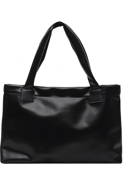 Siyah Stil Fashion Solid Color Women Large Capacity Underarm Shoulder Handbags Totes Simple Casual Pu Leather Female Dialy Shoulder Bags (Yurt Dışından)