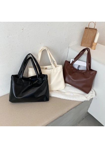 Siyah Stil Fashion Solid Color Women Large Capacity Underarm Shoulder Handbags Totes Simple Casual Pu Leather Female Dialy Shoulder Bags (Yurt Dışından) modelleri