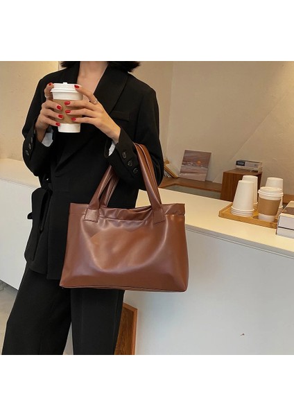 Siyah Stil Fashion Solid Color Women Large Capacity Underarm Shoulder Handbags Totes Simple Casual Pu Leather Female Dialy Shoulder Bags (Yurt Dışından) fırsatları