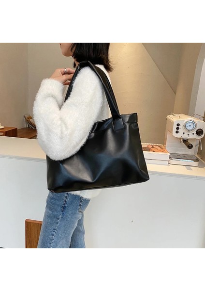 Siyah Stil Fashion Solid Color Women Large Capacity Underarm Shoulder Handbags Totes Simple Casual Pu Leather Female Dialy Shoulder Bags (Yurt Dışından) indirimleri