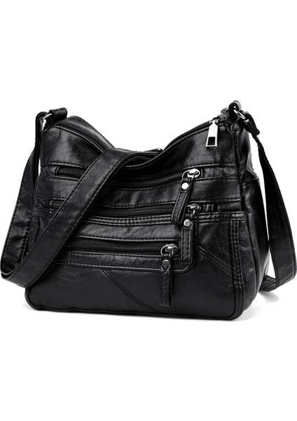 Kahverengi Tarzı Fashion Solid Crossbody Bag Casual Women Pu Shopping Street Shoulder Bags Large Capacity Multi-Zipper Mother Top-Handle Handbag (Yurt Dışından)