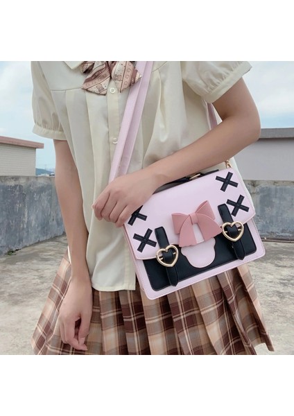 Pembe Tarzı Houzhou Lolita Kawaii Omuz Çantası Kadın Jk Çanta Kadın Pembe Messenger Crossbody Harajuku Tasarımcı Japon (Yurt Dışından)