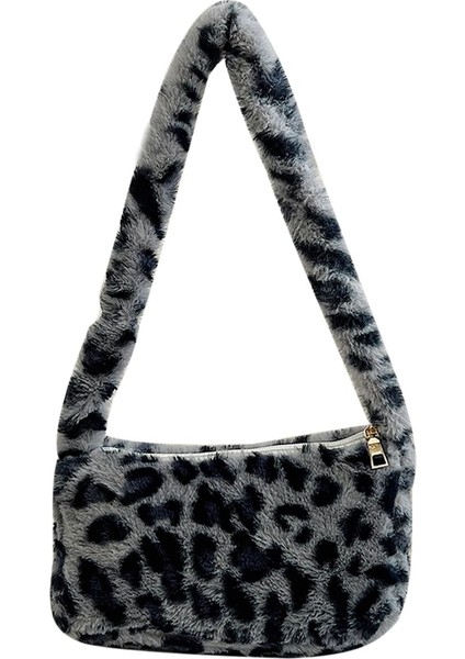 Blue Leopard Style Moda Kadın Inek Baskı Kalıp Çantaları Kadın Kış Peluş Koltukaltı Çantaları Leopar Zebra Desen Kabarık Bez Çantalar Küçük Çantalar (Yurt Dışından)