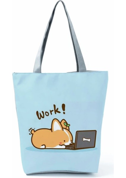 HL1290 Corgi Stili Karikatür Sevimli Dachshund Baskılı Çanta Kadın Yüksek Kapasiteli Seyahat Omuz Çantası Hayvan Alışveriş Çantası Bayanlar Yeniden Kullanılabilir Bakkal Çantası (Yurt Dışından)