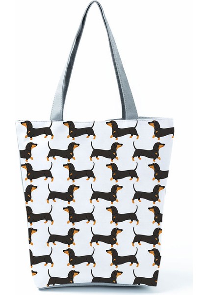 HL1290 Corgi Stili Karikatür Sevimli Dachshund Baskılı Çanta Kadın Yüksek Kapasiteli Seyahat Omuz Çantası Hayvan Alışveriş Çantası Bayanlar Yeniden Kullanılabilir Bakkal Çantası (Yurt Dışından) fırsatları