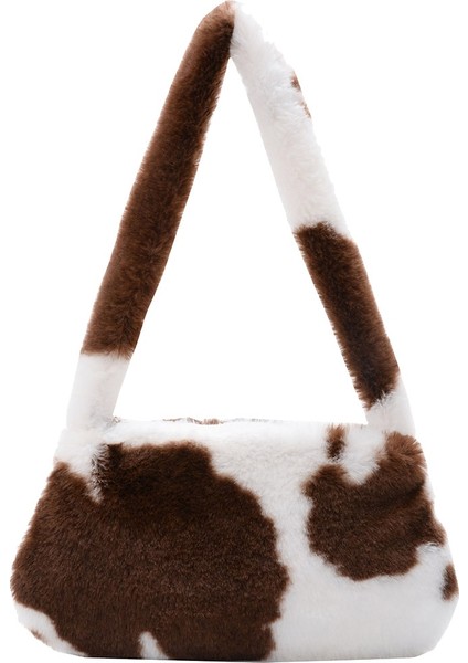 Kahverengi Inek Tarzı Fashion Women's Bag Trend Baguette Bag Plush Animal Print Shopper Purses Female Autumn Handbag Shoulder Underarm Bag (Yurt Dışından)
