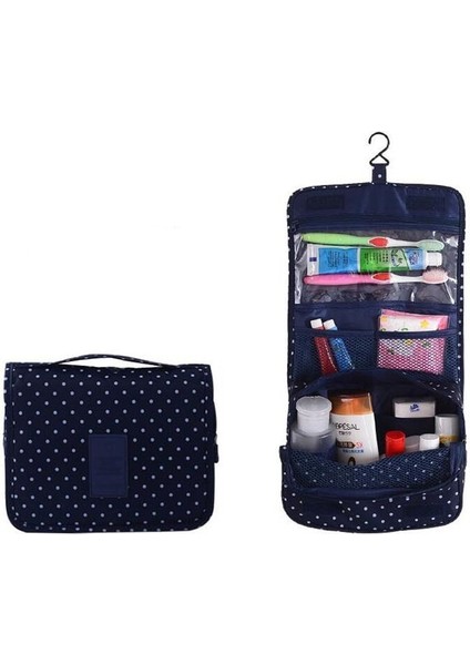 Donanma Nokta Stili Yüksek Li Makyaj Çantası Adam Seyahat Saklama Çantası Kadın Kozmetik Çantaları Su Geçirmez Tuvalet Organizatör Banyo Güzellik Asılı Çanta (Yurt Dışından)