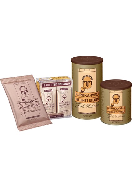 Kurukahveci Mehmet Efendi Türk Kahvesi Paketi 100 gr&12X6 gr FINCANLIK&250 gr&500 gr