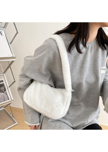 2 2 Tarzı Moda Yeni Peluş Kabarık Omuz Crossbody Çanta Vintage Kadınlar Düz Renk Koltukaltı Çanta Taşınabilir Kare Seyahat Sokak Çanta (Yurt Dışından) indirimleri