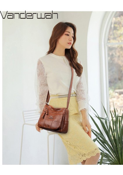 Burgundy Style 1 Style Many Pockets Shoulder Crossbody Bags For Women Leather Ladies Designr Handbags Winter Style Messenger Bags Sac A Main (Yurt Dışından) modelleri