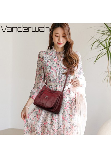 Burgundy Style 1 Style Many Pockets Shoulder Crossbody Bags For Women Leather Ladies Designr Handbags Winter Style Messenger Bags Sac A Main (Yurt Dışından) fırsatları