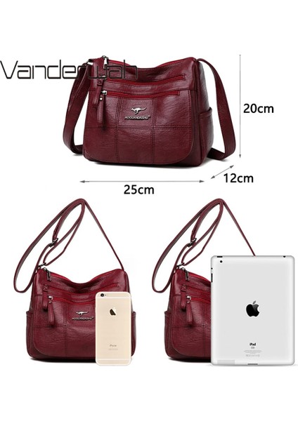 Burgundy Style 1 Style Many Pockets Shoulder Crossbody Bags For Women Leather Ladies Designr Handbags Winter Style Messenger Bags Sac A Main (Yurt Dışından) indirimleri