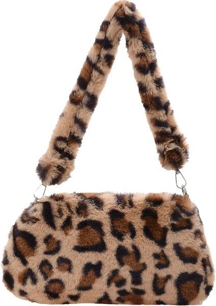 Stil Kahverengi Stil Fashion Women's Bag Trend Baguette Bag Plush Animal Print Shopper Purses Female Autumn Handbag Shoulder Underarm Bag (Yurt Dışından)