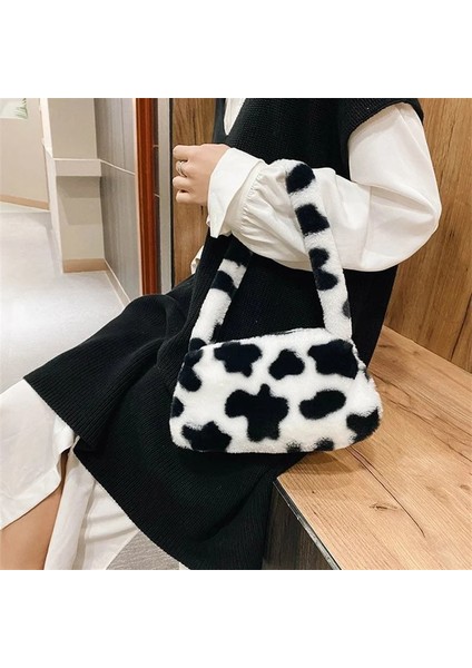 Stil Kahverengi Stil Fashion Women's Bag Trend Baguette Bag Plush Animal Print Shopper Purses Female Autumn Handbag Shoulder Underarm Bag (Yurt Dışından)