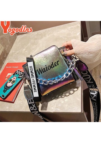 Gümüş Tarzı 18X8X17CM Yogodlns Moda Gelgit Bayanlar Mektup Çanta Geniş Askı Chaoulder Çanta Kadın Crossbody Çanta Bolsa Yeni Kız Küçük Çanta (Yurt Dışından) fırsatları