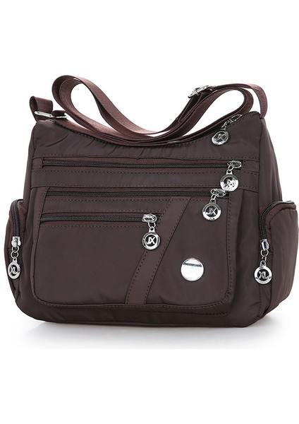 01 Kahverengi Stil 2022 Moda Kadın Omuz Askılı Çanta Naylon Oxford Hafif Su Geçirmez Fermuar Paketi Büyük Kapasiteli Seyahat Crossbody Çanta (Yurt Dışından)