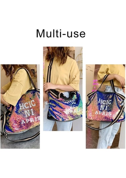 Mor Tarzı 48X32X10CM Herlad Moda Büyük Kadın Çanta Li Deri Parlak Payetli Kadın Omuz Çantası Rahat Mektup Baskı Bayan Tote Çanta Kesesi (Yurt Dışından) modelleri