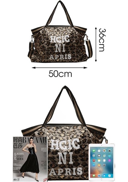 Mor Tarzı 48X32X10CM Herlad Moda Büyük Kadın Çanta Li Deri Parlak Payetli Kadın Omuz Çantası Rahat Mektup Baskı Bayan Tote Çanta Kesesi (Yurt Dışından) fırsatları