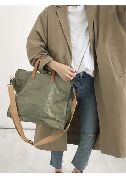 Gri Tarzı Kadınlar Son Moda Çanta Bayan Omuz Çantası Kraft Kağıt Tote Messenger Çanta Yıkanabilir Yırtılmaya Dayanıklı Çevre Dostu (Yurt Dışından)