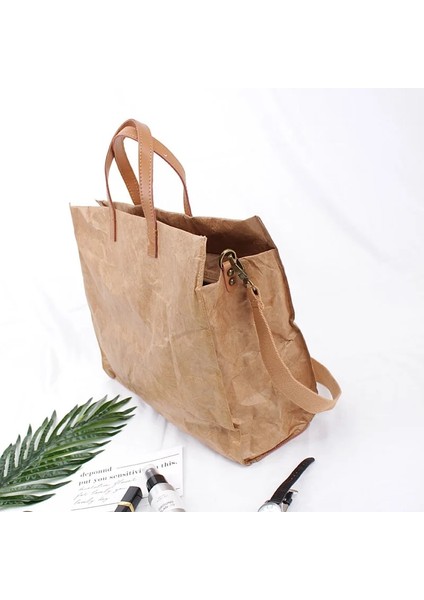 Gri Tarzı Kadınlar Son Moda Çanta Bayan Omuz Çantası Kraft Kağıt Tote Messenger Çanta Yıkanabilir Yırtılmaya Dayanıklı Çevre Dostu (Yurt Dışından)