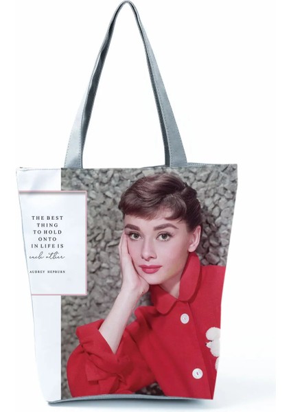 1456 Audrey Hepburn Tarzı Audrey Hepburn Baskılı Çanta Klasik Yüksek Kapasiteli Kadın Depolama Omuz Çantası Günlük Eko Yeniden Kullanılabilir Alışveriş Çantası Özel Desen (Yurt Dışından)