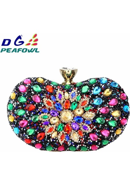 Siyah Karışık Stil Dg Peafowl 5 Renkler Iki Taraflı Lüks Kristal Çiçek Debriyaj Zincir Çanta Akşam Kadın Elmas Düğün Omuz Cüzdan Çanta Çanta (Yurt Dışından)
