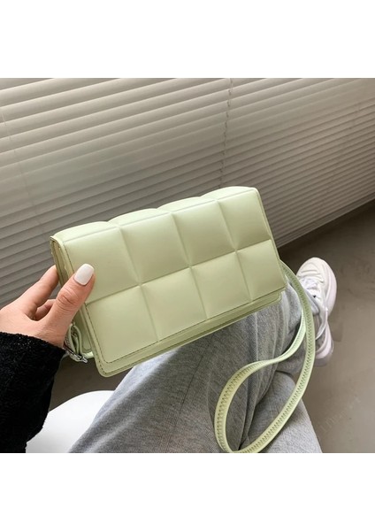 Açık Yeşil Stil 20.5X12X7CM Olid Renk Moda Omuz Çantaları Kadın Seyahat Messenger Çanta Ekose Küçük Pu Deri Kadınlar Için Crossbody Çanta (Yurt Dışından)