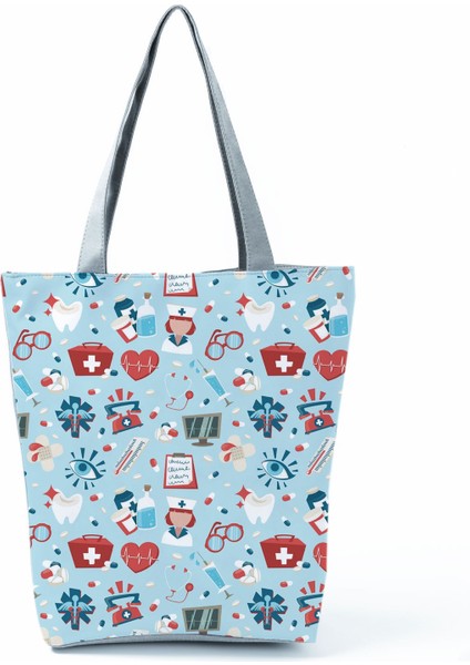 HL2330 Hemşire Stili Hemşire Kalp Dişleri Baskılı Özelleştirilmiş Eko Alışverişçi Kadın Çanta Günlük Seyahat Çantaları Omuz Çantası Polyester Bez Çantalar Estetik (Yurt Dışından)