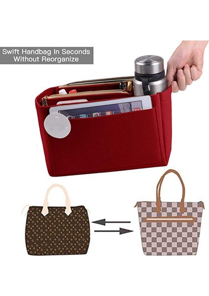 Kumral Tarzı 13.4x7.1x6.7 Inç Bayan Makyaj Organizatör Çanta Seyahat Iç Çanta Için Ekleme Çanta Keçe Taşınabilir Kozmetik Çantaları Fit Neverfull (Yurt Dışından)