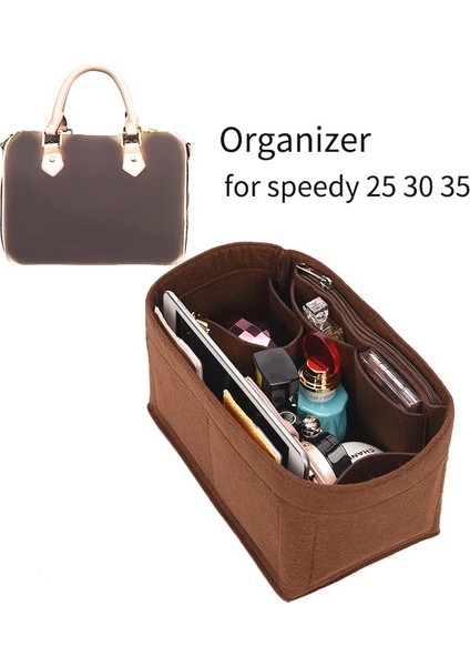 Koyu Gri Tarzı Keçe Ekleme Çanta Makyaj Çanta Organizatör Seyahat Iç Çanta Kadın Taşınabilir Kozmetik Çantaları Depolama Tote Speedy Için Fit (Yurt Dışından)