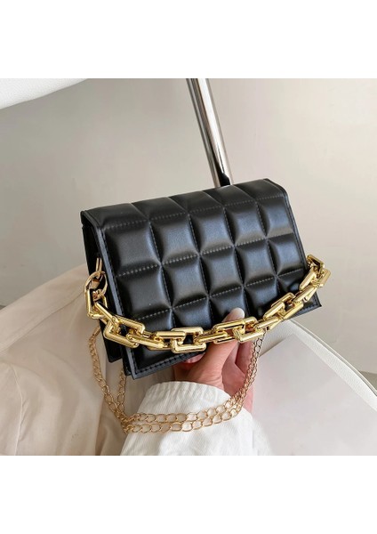 Siyah B Stili 22X14X6CM 2021 Lüks Kadın Omuz Çantaları Metal Kalın Zincir Kapitone Tasarımcı Çantalar ve Çanta Kadın El Çantaları Bayan El Çantası (Yurt Dışından)