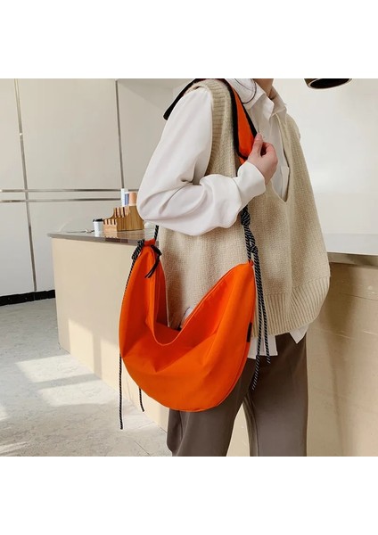 Turuncu Tarzı Kadınlar Vintage Düz Renk Büyük Kapasiteli Omuz Çantası Yeni Postacı Çantaları Bayanlar Kanvas Corssbody Çanta Bez Çanta Çanta (Yurt Dışından) fırsatları