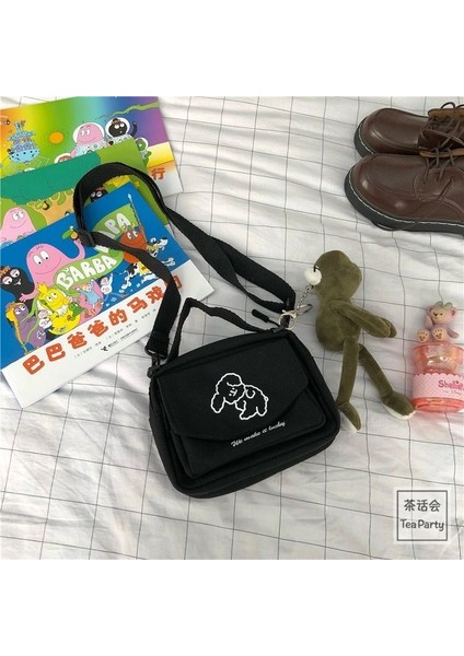 Patlıcan Tarzı Kadın Postacı Çantaları Bayanlar Kanvas Baskılı Sevimli Zarf Çanta Bayan Tatlı Karikatür Öğrenci Omuz Çantası (Yurt Dışından)