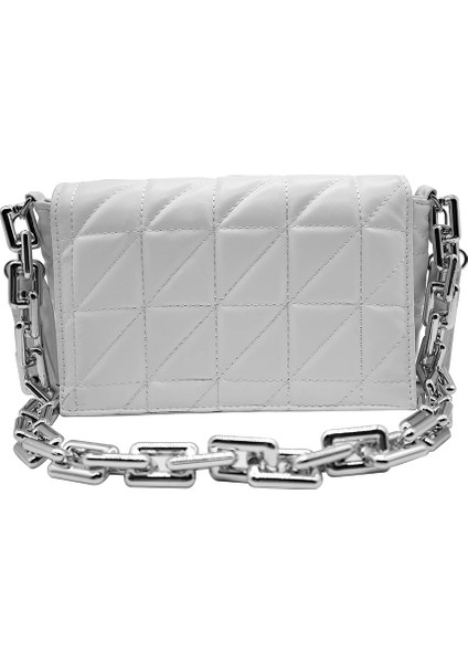 Silver Chain White Style Quilting Pu Leather Crossbody Bag For Womeummer Travel Trends Shoulder Bag Purses And Handbags Thick Chain Green Ladies (Yurt Dışından)