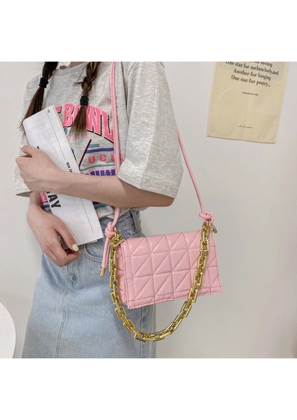 Silver Chain White Style Quilting Pu Leather Crossbody Bag For Womeummer Travel Trends Shoulder Bag Purses And Handbags Thick Chain Green Ladies (Yurt Dışından)