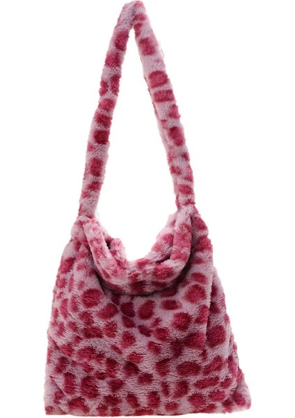 Pembe Leopar Baskı Stili Kadınlar Aşk Kalp Omuz Çantaları Moda Peluş Kış Tüm Maç Çantaları Açık Sevimli Çanta Omuz Koltukaltı Çantaları (Yurt Dışından)