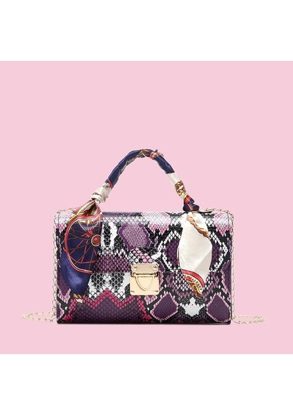 Mor Tarzı Kadın Omuz Çantası Rossbody Messenger Çanta Tasarımcısı Ünlü Orijinal Yılan Derisi Desen Kız Moda Küçük Çanta (Yurt Dışından)