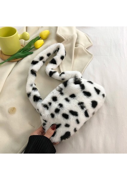 No.12 Tarzı Vintage Kalp Desenli Omuz Çantaları Günlük Peluş Saf Renk Çanta Kış Tüm Maç Koltukaltı Çantaları Alışveriş Malzemeleri (Yurt Dışından)
