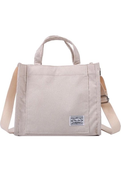 Beyaz Stil Kadın Kadife Fermuarlı Omuz Çantası Küçük Pamuklu Kanvas Çanta Günlük Tote Kadın Eko Crossbody Çanta Eski Postacı Çantaları (Yurt Dışından)