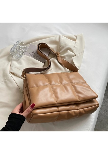 Açık Kahverengi Tarzı 33X10X22 cm Vintage Luxury Designer Totes Large Capacity Pu Leather Crossbody Handbag Women Solid Color Quilted Shoulder Messenger Bag (Yurt Dışından)